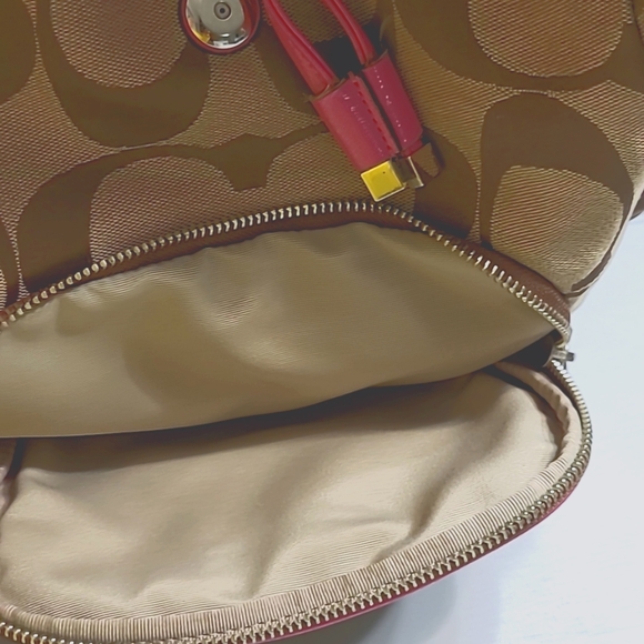 Coach Signature Stripe khaki pink Backpack bag - Picture 3 of 13